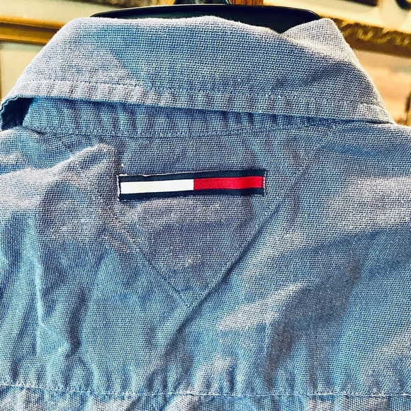 Tommy Hilfiger women sleeveless button cotton chambray top 8 blue coastal beach - Picture 8 of 10